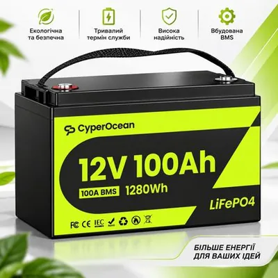 Акумулятор LiFePO4 12V/100Ah Акумулятор CyperOcean з BMS 100 А для систем резервного живлення — купити в Україні | VERTEA